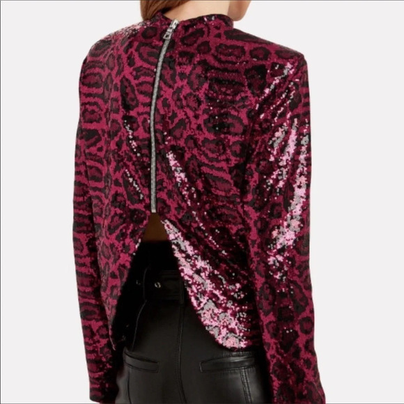 NWT Rta Freddie Sequin Red Leopard Zip Up Blouse Size XS - Picture 3 of 9